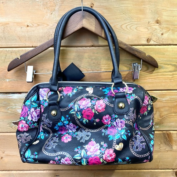 Betsey Johnson FLORAL MULTICOLOUR BLACK BOW Purse Handbag - Picture 4 of 7